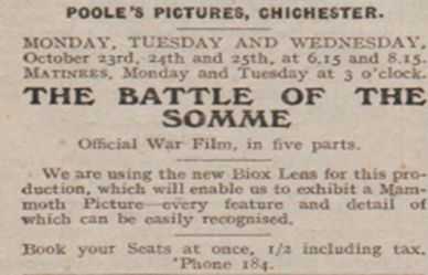 Advertisement for the Battle of the Somme, Chichester Observer, October 1916