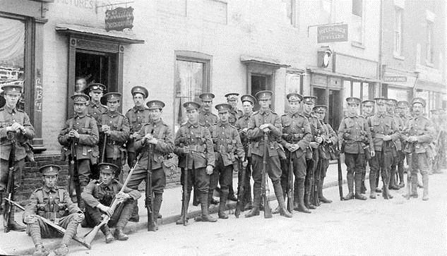 The Kent Cyclist Battalion pose in Castle Street, Canterbury in 1914