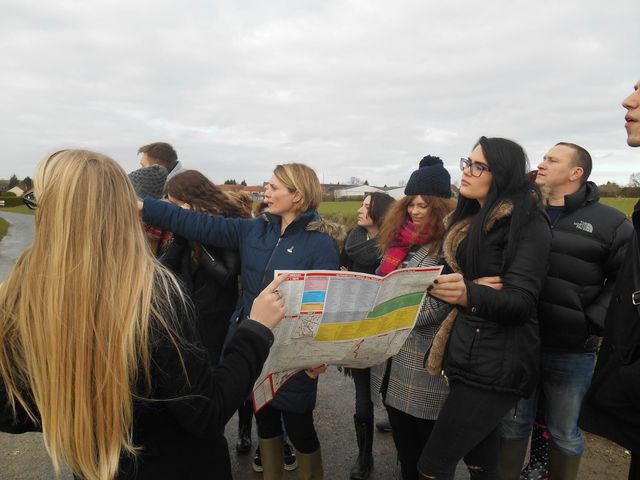 Students at Lochnagar Crater, La Boiselle