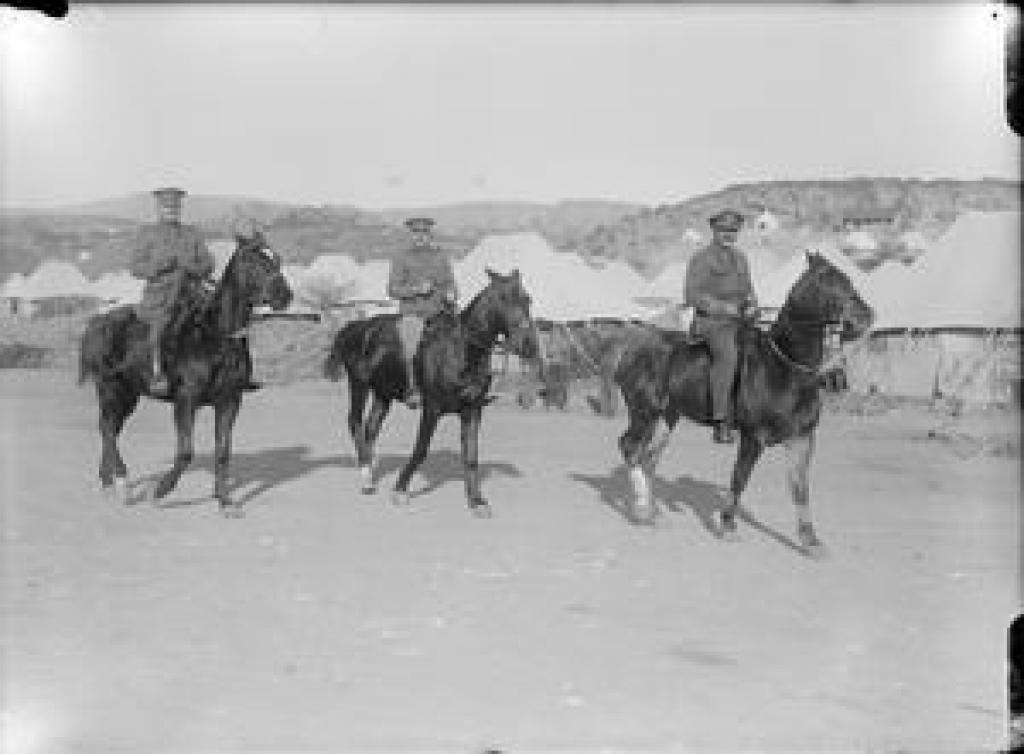 Major John Spencer-Churchill of the Queen's Own Oxfordshire Hussars (right) and his companions enjoying a horse ride near Salonika.  IWM (C) Q 13768 