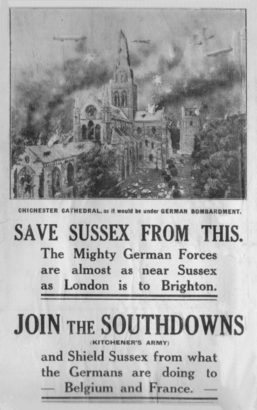 News Paper headline: Save Sussex From This. Seaford Museum & East Sussex WW1