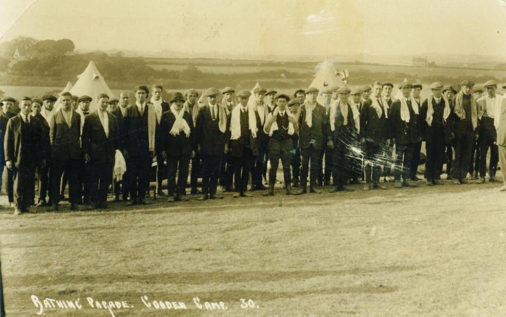 New recruits of 11th South Downs Battalion in training at Cooden Camp, 1915. Courtesy Paul Reed / Brighton Museum