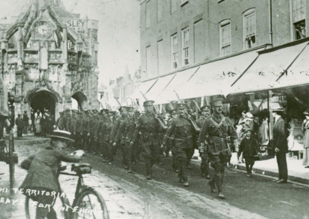 Territorials leaving Chichester for France. Reproduced with permission of West Sussex Record Office.