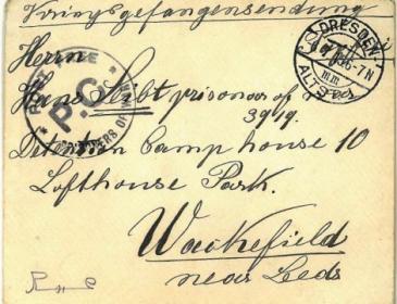 Envelope of a letter sent to civilian internee in 1915
