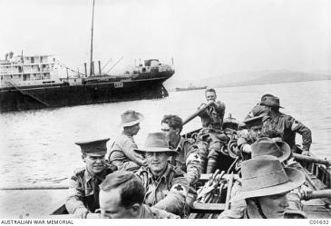 Members of the 2nd Australian Field Ambulance practising boat drill in the harbour on the Aegean island of Lemnos in preparation for the landing at Anzac Cove, April 1915