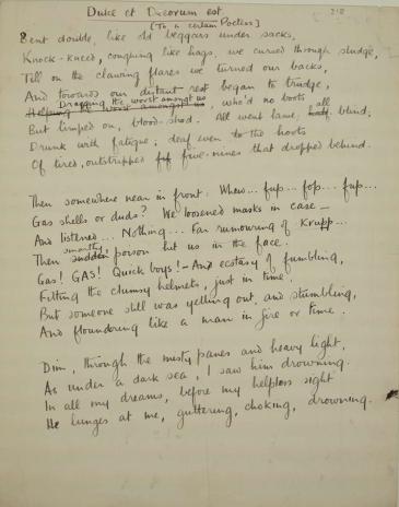 Draft of 'Dulce et Decorum est' by Wilfred Owen