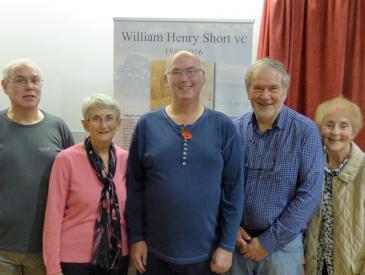 Relatives of William Short at the film launch on 22 November. Left to right: Alan Boden (first cousin once removed), Susan Haley (great niece), Paul Boden (first cousin once removed), Bill Short (nephew), Maureen Davison (niece). Relatives of William Short at the film launch on 22 November.