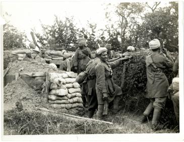 Indian infantry 58th Rifles in the trenches, Fauquissart, France. Girdwood Collection